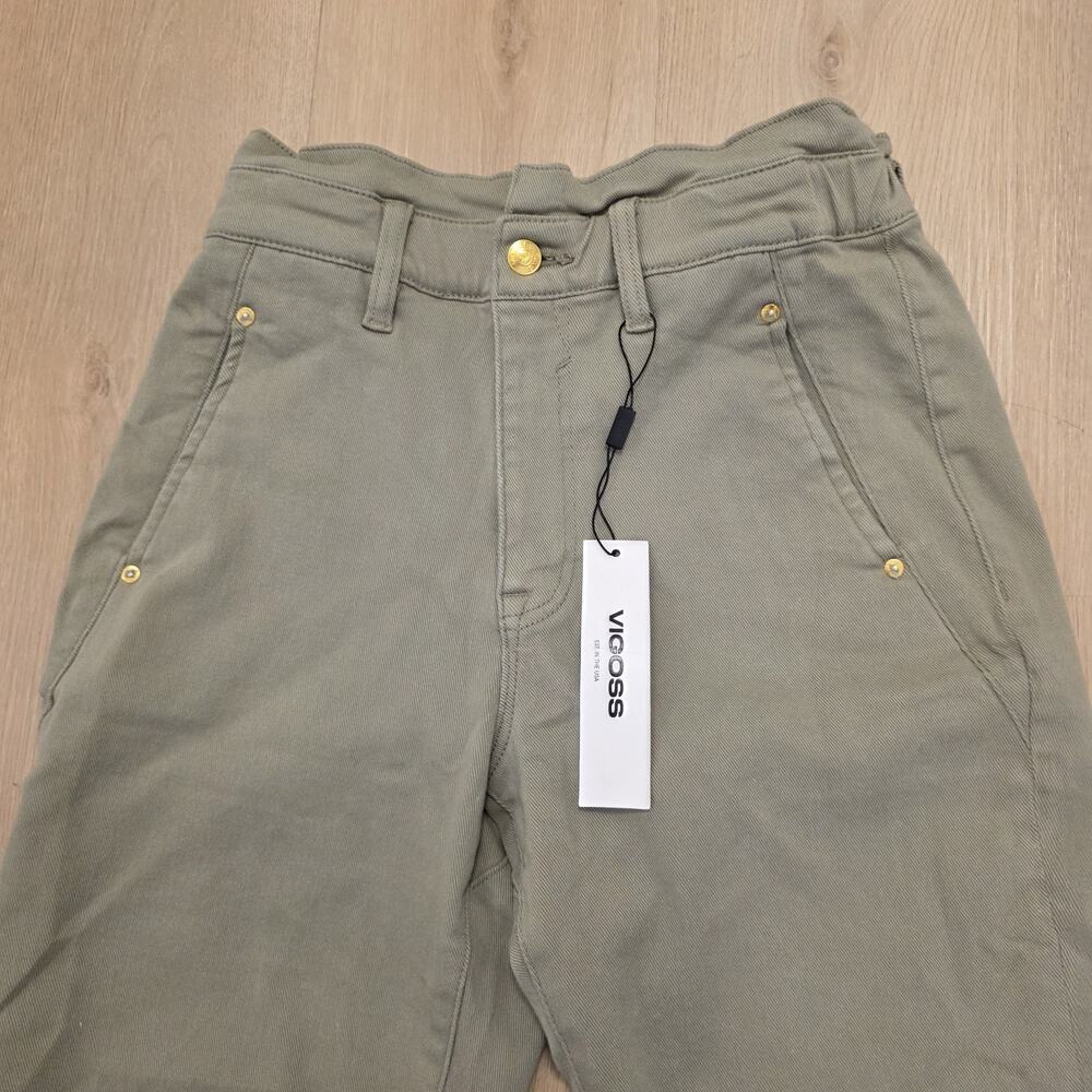 Vigoss Tan Janis Baggy‎ Elastic Waist High Rise Casual Crop Jeans Size 27 - Picture 2 of 11